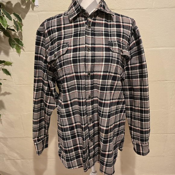 Jachs Mens Large Grey & Black Plaid Cotton Button-Up Long Sleeve Shirt Flannel. - Picture 1 of 13